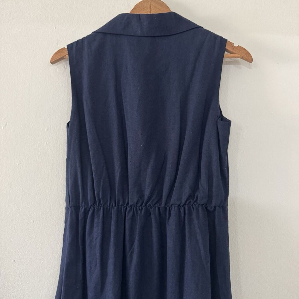 Magaschoni Small Blue Sleeveless Button-Front Linen Maxi Dress Minimalist Costal - Picture 6 of 14